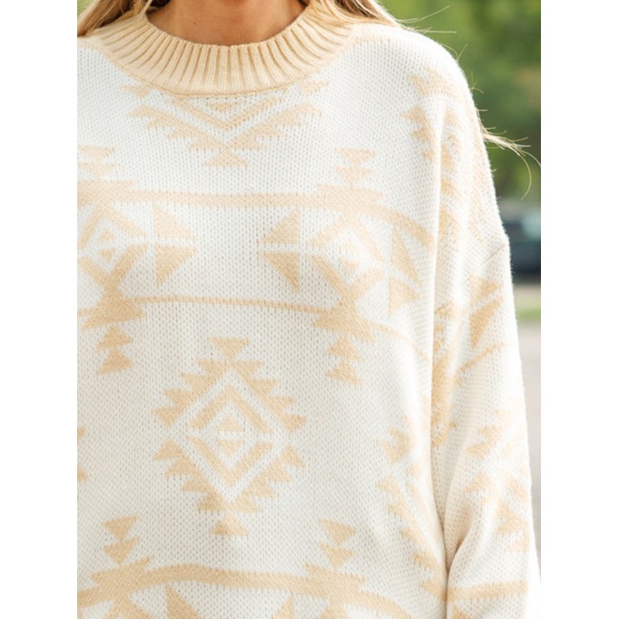 Geometric pattern loose knit sweater