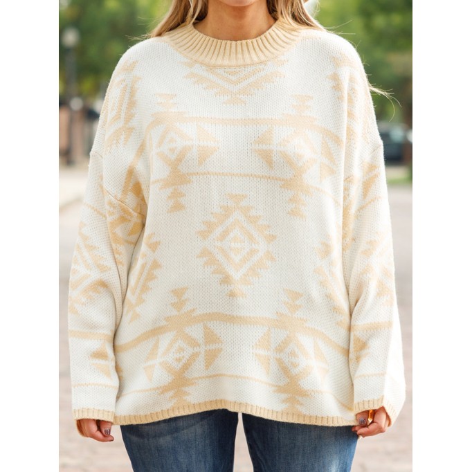 Geometric pattern loose knit sweater