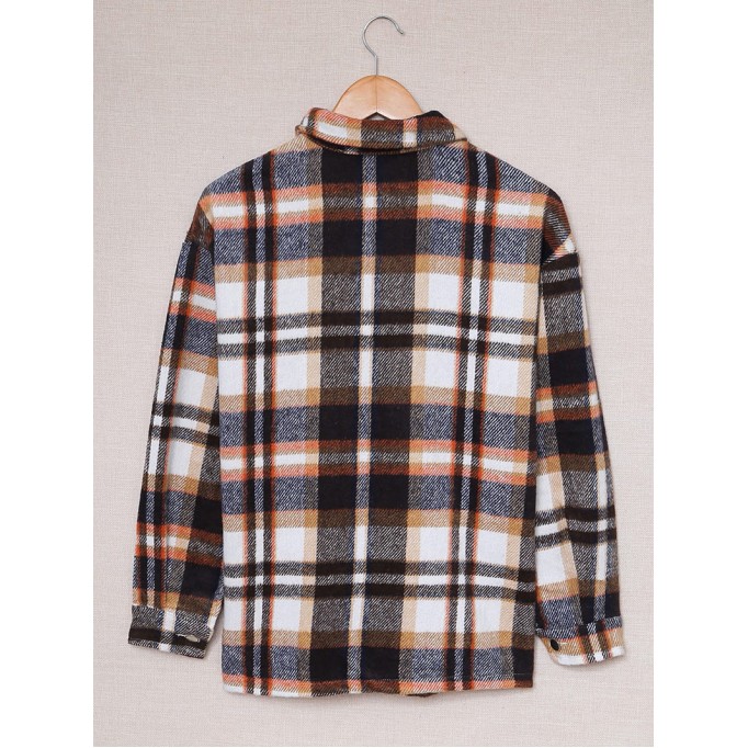 Geometric Plaid Print Pocketed Shacket