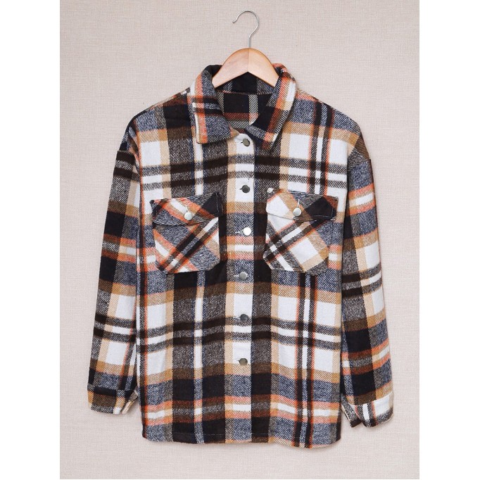 Geometric Plaid Print Pocketed Shacket