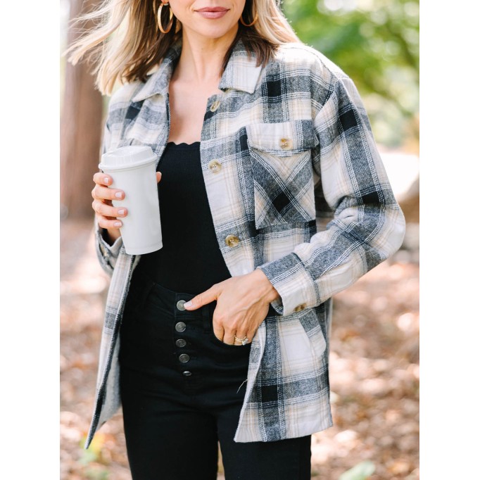 Black Plaid Fleece Lined Shacket