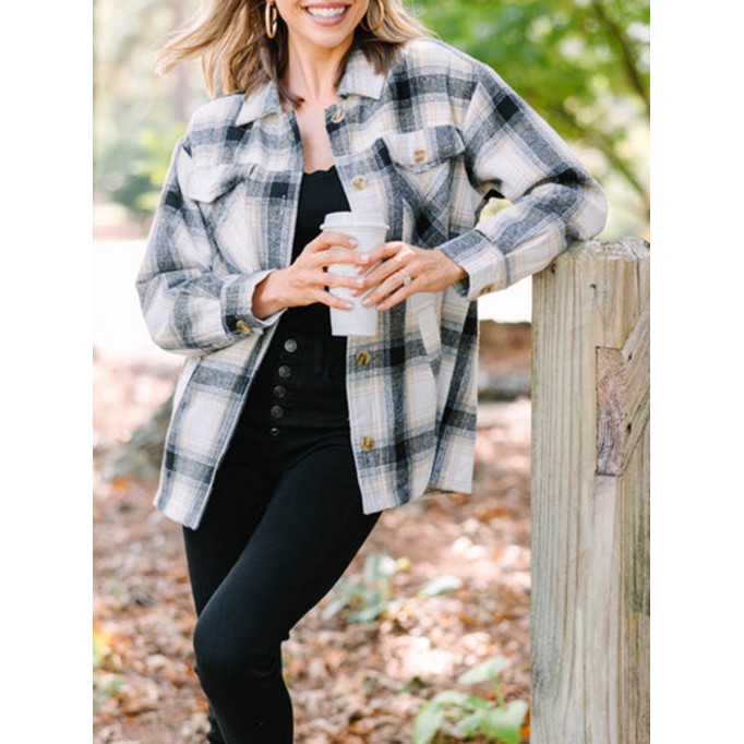 Black Plaid Fleece Lined Shacket