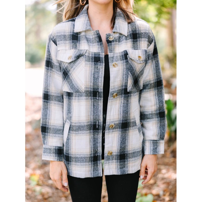 Black Plaid Fleece Lined Shacket
