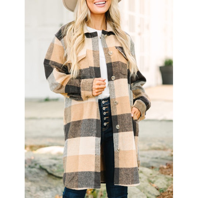 Camel Brown Plaid Shacket