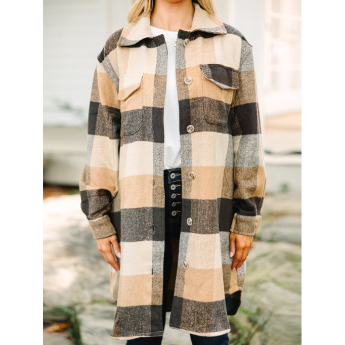 Camel Brown Plaid Shacket