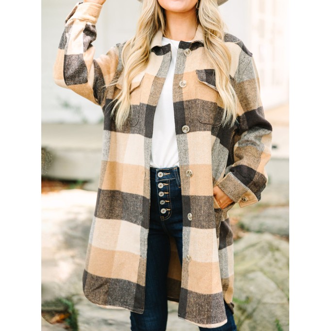 Camel Brown Plaid Shacket
