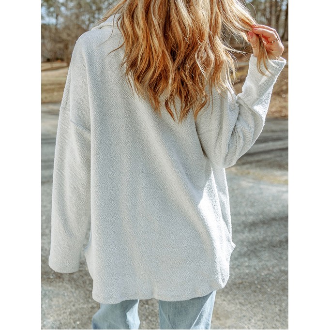 Gray Contrast Flap Pockets Relaxed Shacket