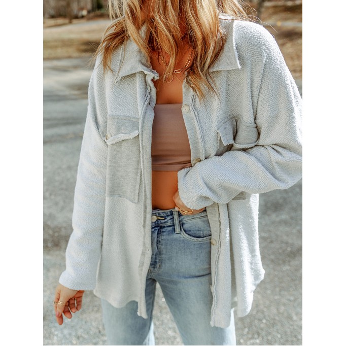Gray Contrast Flap Pockets Relaxed Shacket