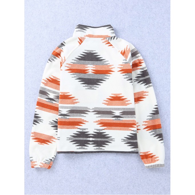 Gray Western Aztec Snap Buttoned Fleece Jacket