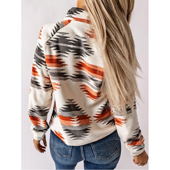 Gray Western Aztec Snap Buttoned Fleece Jacket