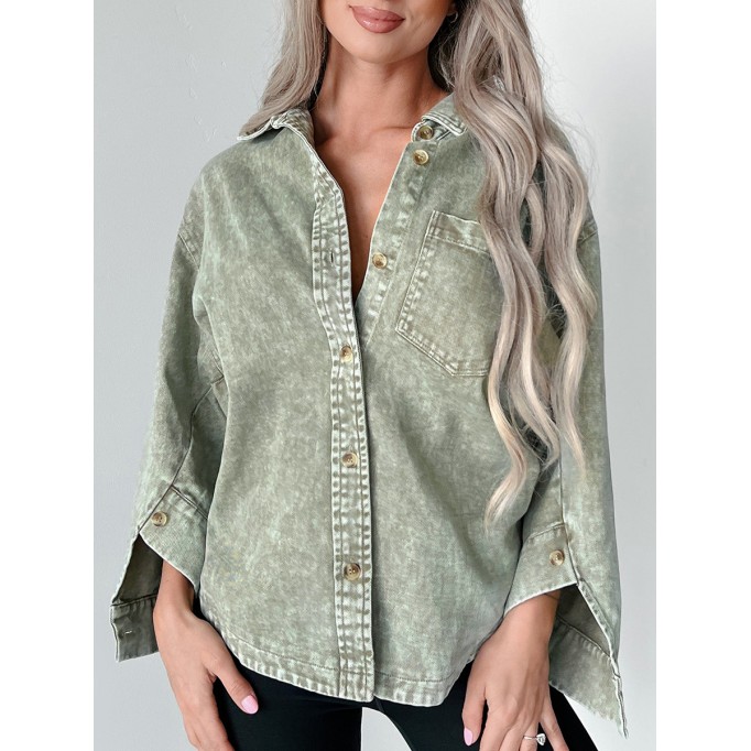 Green denim shirt