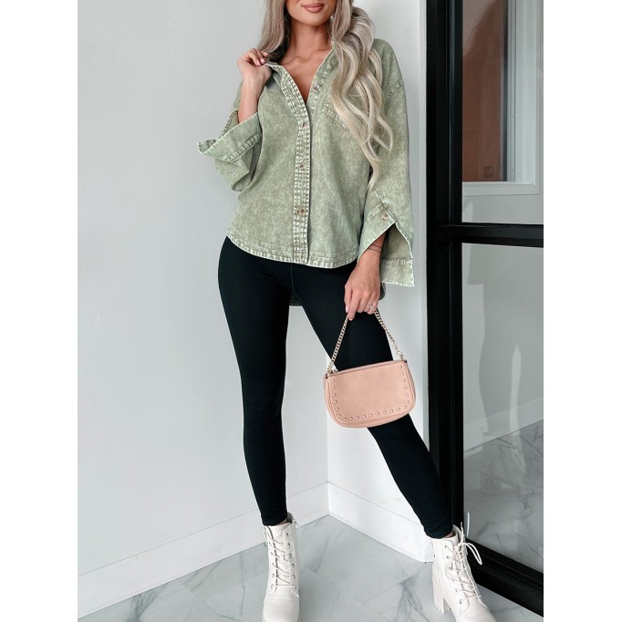 Green denim shirt