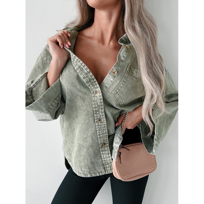 Green denim shirt