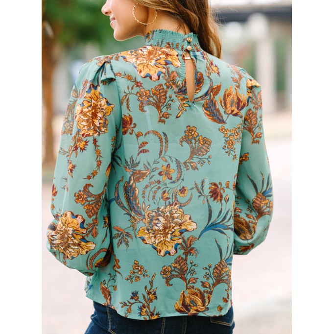 Green Floral Blouse