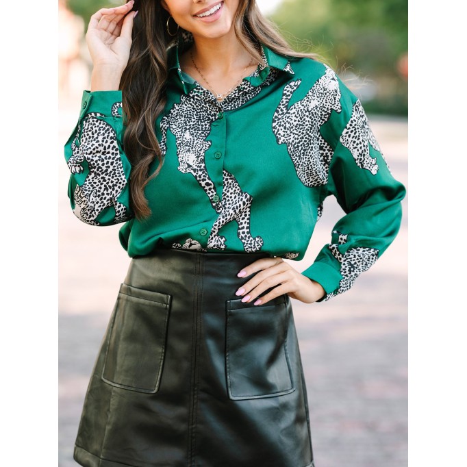 Green Leopard Blouse