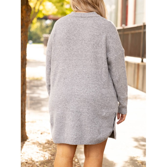 Grey button curved hem dress