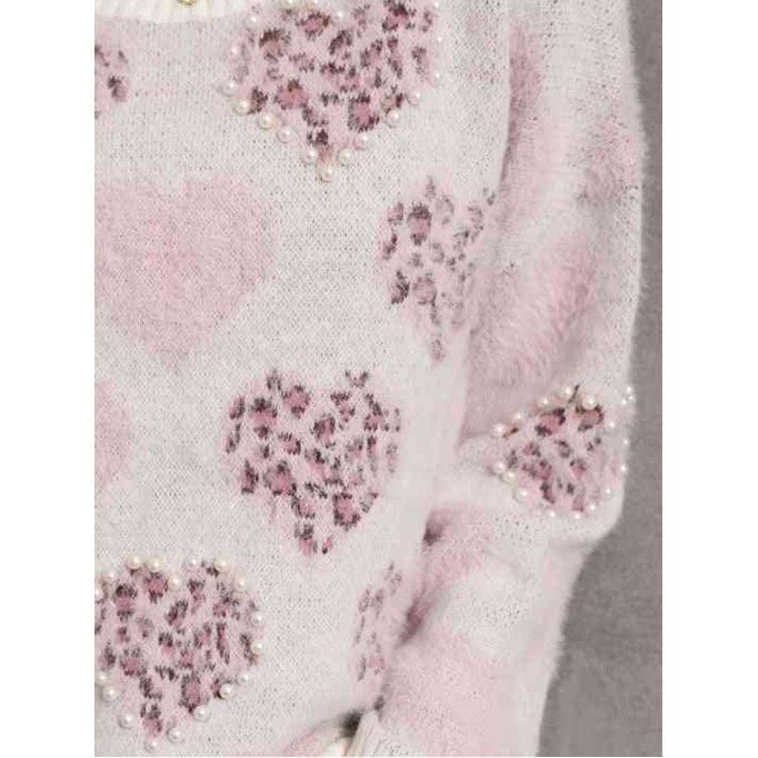 Heart Pattern Round Neck Long Sleeve Sweater