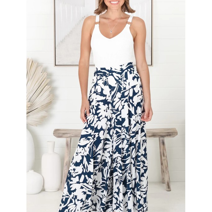 High-waisted printed trousers