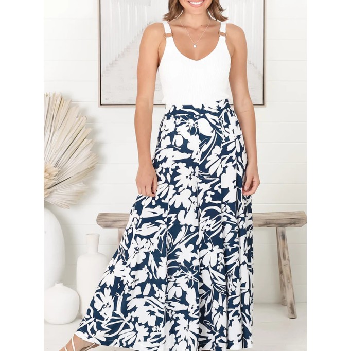 High-waisted printed trousers