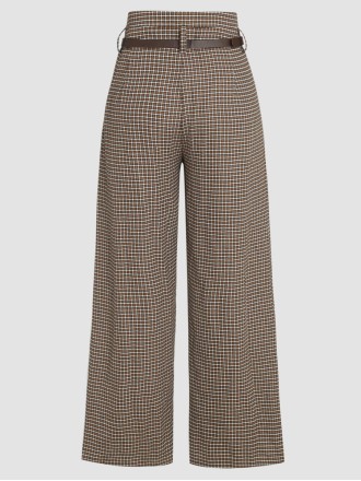 Houndstooth High Waist Belted Wide Leg Trousers