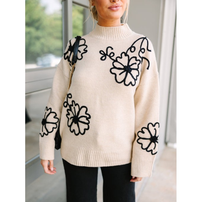 Natural Brown Floral Sweater