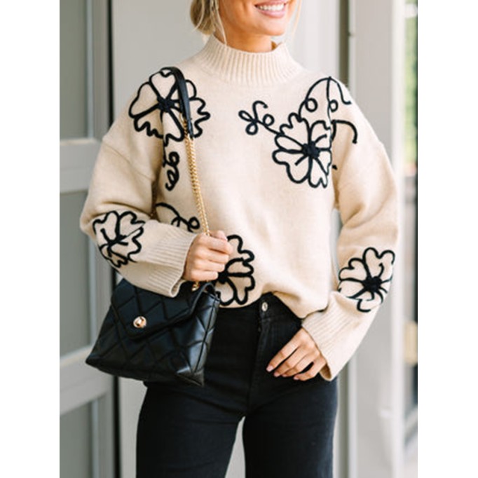 Natural Brown Floral Sweater