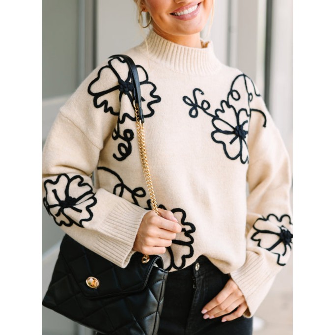 Natural Brown Floral Sweater