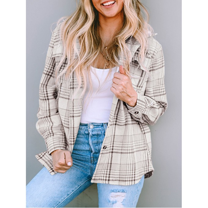 Khaki Plaid Removable Hood Buttoned Shacket