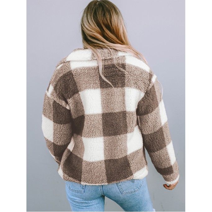 Khaki Plaid Sherpa Buttoned Flap Pocket Shacket