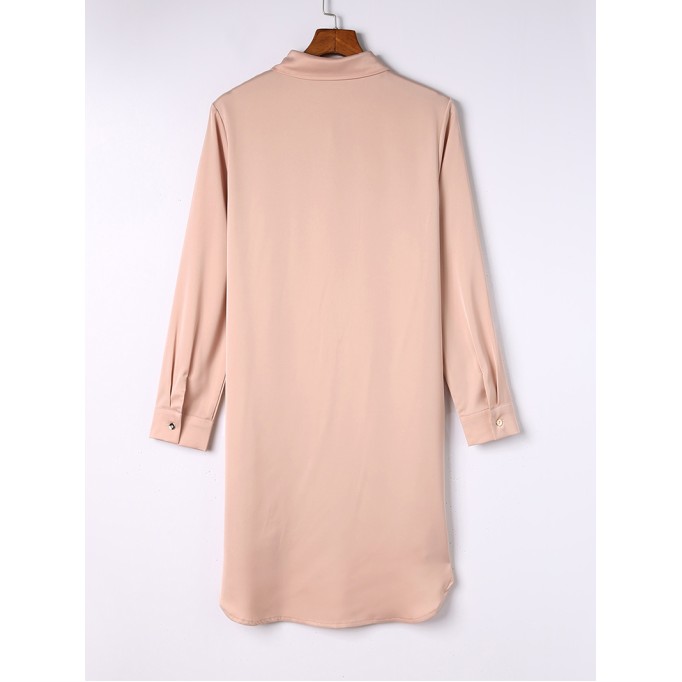 Khaki Sequin Splicing Pocket Buttoned Shirt Dress