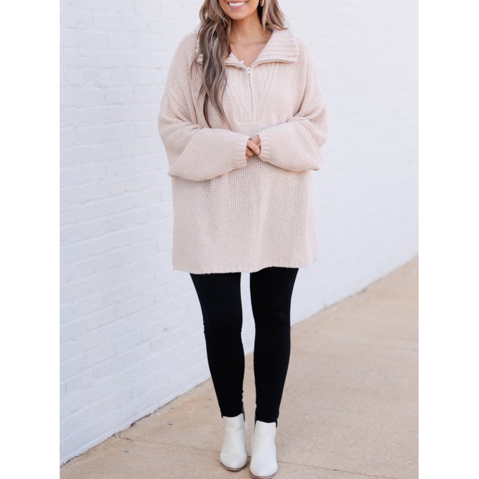 Knitted Jacquard Zipper Loose Sweater