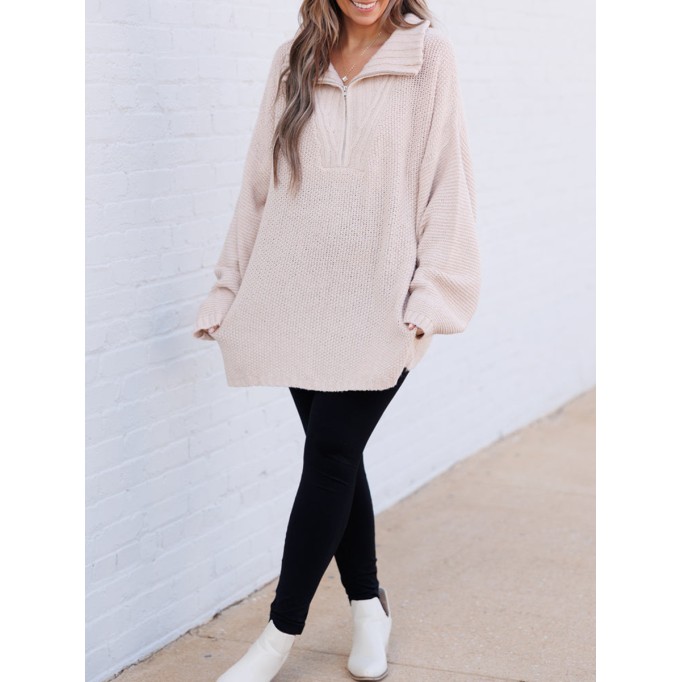 Knitted Jacquard Zipper Loose Sweater