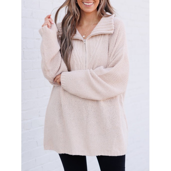 Knitted Jacquard Zipper Loose Sweater