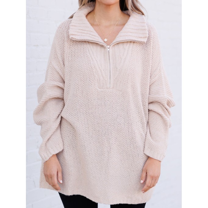 Knitted Jacquard Zipper Loose Sweater