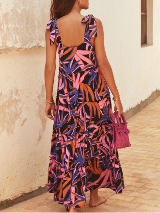 Ladies printed holiday dress with straps printed dress