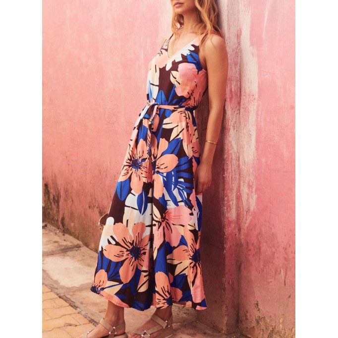 Ladies vacation geometric print loose wide-leg jumpsuits