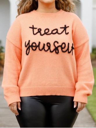 Letter pattern loose knit sweater