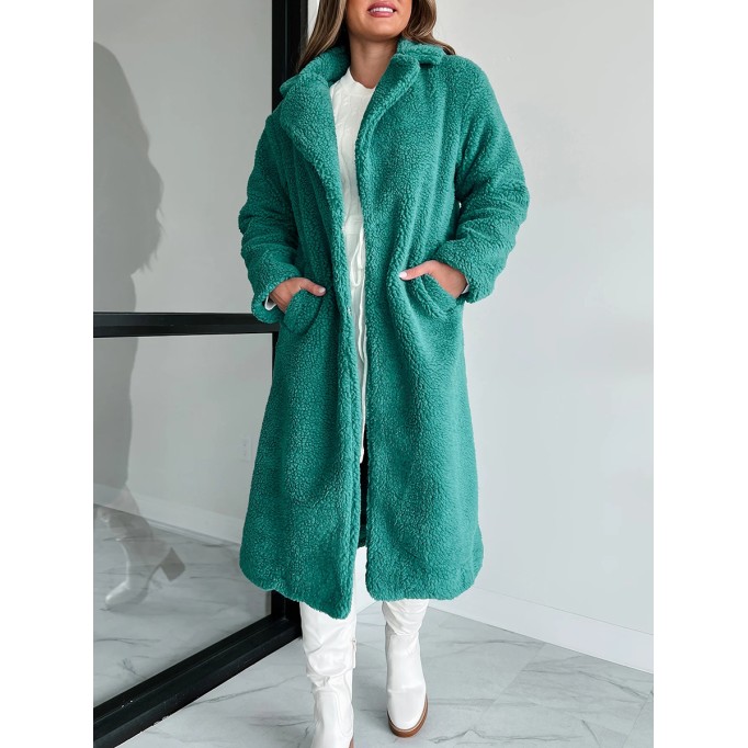Long green teddy coat