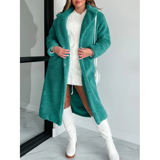 Long green teddy coat