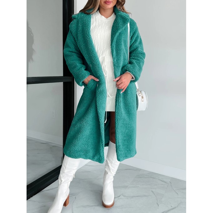 Long green teddy coat