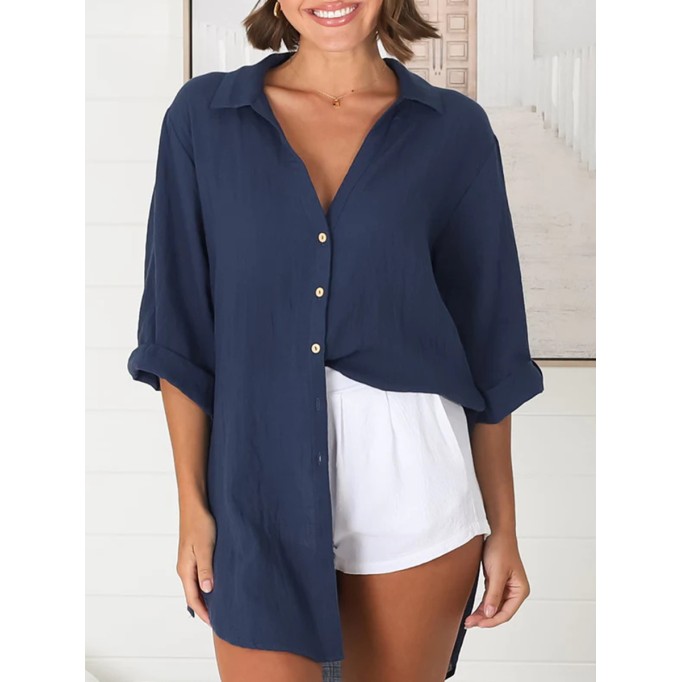 Long sleeve cotton linen shirt