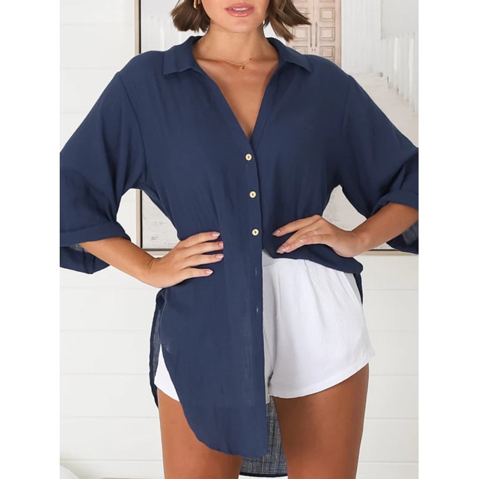 Long sleeve cotton linen shirt