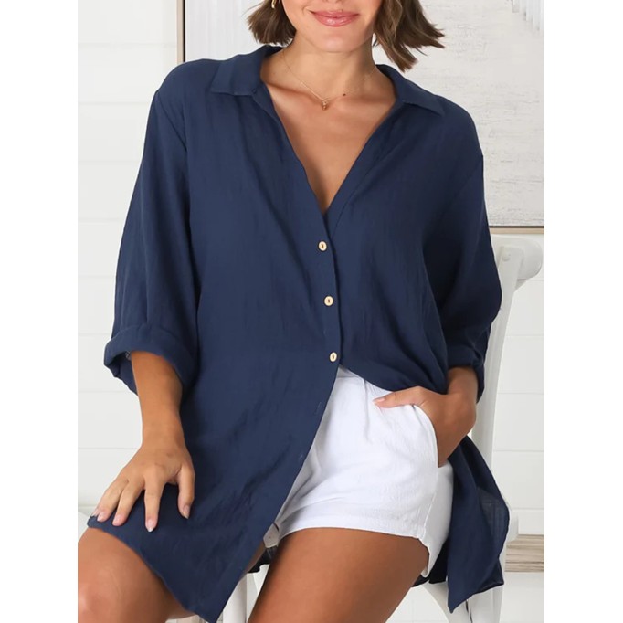 Long sleeve cotton linen shirt
