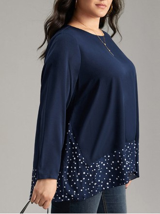 Long sleeve loose polka dot stitching top T-shirt