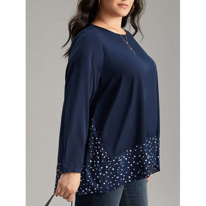 Long sleeve loose polka dot stitching top T-shirt