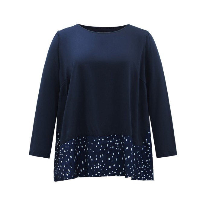 Long sleeve loose polka dot stitching top T-shirt
