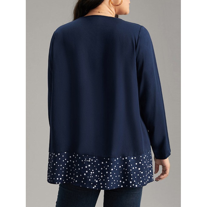 Long sleeve loose polka dot stitching top T-shirt