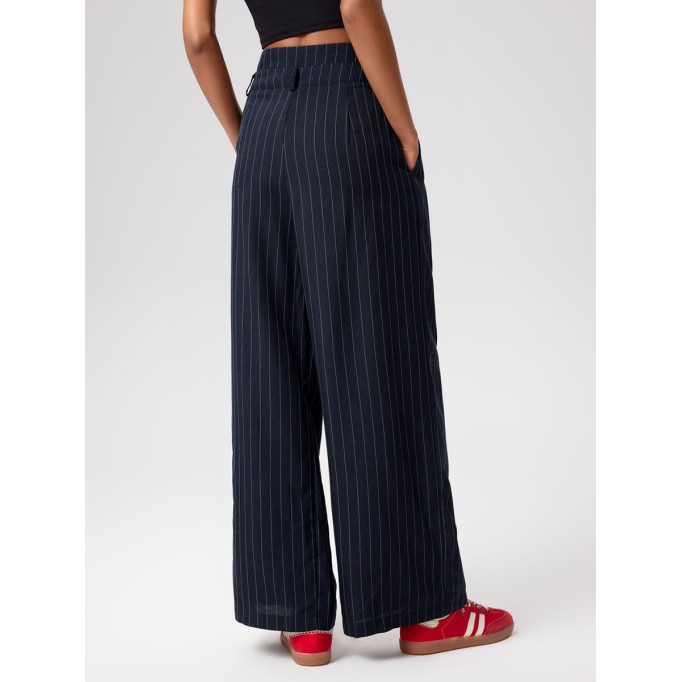 Mid Waist Striped Pleated Button Trousers