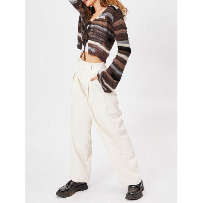 Milk Tea Pleated Wide Leg Trousers
