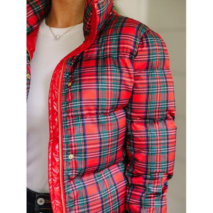 Red Tartan Plaid Puffer Jacket